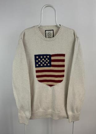 Винтажный вязанный свитер с американским флагом gant vintage big logo
