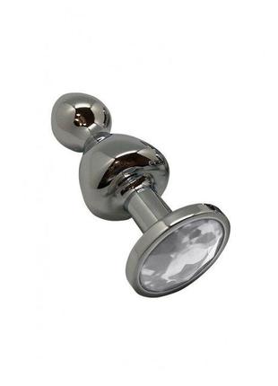 Металевий анальний затор wooomy lollypop double ball metal plug, розмір s, 8,5х2,8 см.