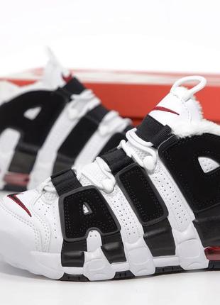 Зимние мужские кроссовки nike air more uptempo woven white black (мех) 40-42-43-44-45