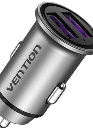 Автомобильное зу vention two-port usb a+a(30/30) car charger gray mini style aluminium alloy type