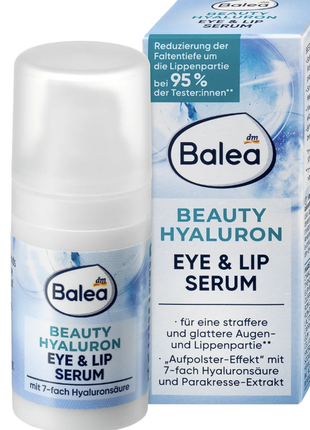 Зволожуюча сироватка з гіалуроновою кислотою для очей та губ balea serum beauty hyaluron eye & lip,