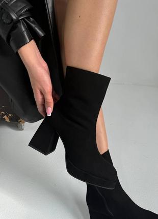 Ботильоны -ботинки женские замшевые зимние, натуральная замша, на меху, черные