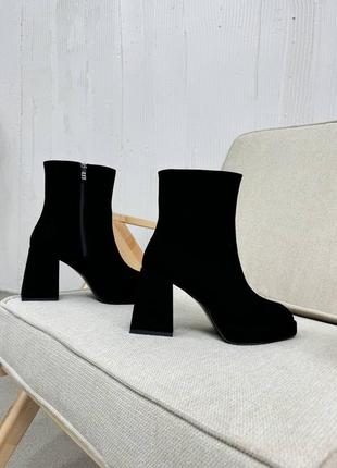 Ботильоны -ботинки женские замшевые зимние, натуральная замша, на меху, черные