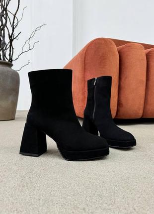 Ботильоны -ботинки женские замшевые зимние, натуральная замша, на меху, черные