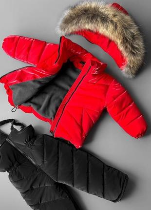 Зимовий комбінезон натуральне хутро червоний