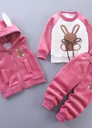 Трендовий спортивний велюровий костюм трійка для дівчаток