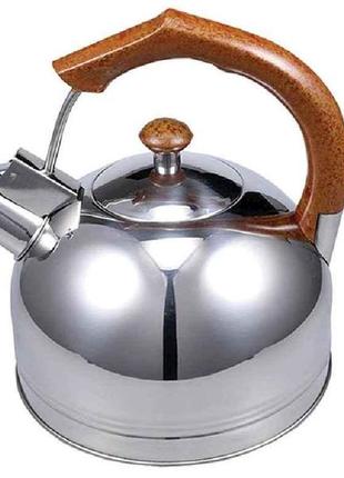 Чайник зі свистком 3л нержавіюча сталь бак.криш. коричнева ручка zb 004 тм zauberg  7копійок