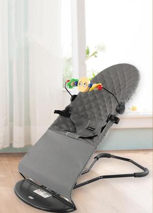 Дитячий шезлогн ( крісло-качалка) love baby сірий + дуга з іграшками в подарунок