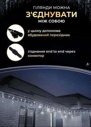 Уличная гирлянда бахрома 12 (м) 200 led светодиодов наружная белая черный провод6 фото