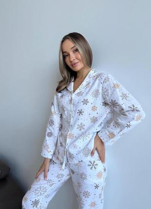 Домашня жіноча піжама cosy сніжинки (сорочка+штани)