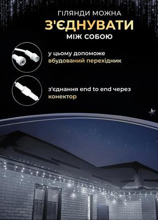 Уличная гирлянда бахрома 12 (м) 200 led светодиодов белая наружная белый провод7 фото