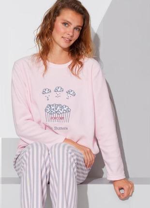 Жіноча тепла піжама з флісу полар ніжно-рожева, попкорн