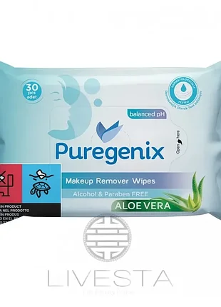 Вологі серветки для зняття макіяжу puregenix, 30 шт
