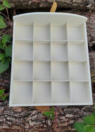 Подставка-органайзер под чай молочная на 16 ячеек, 312/350/h 40мм, wooden organizer