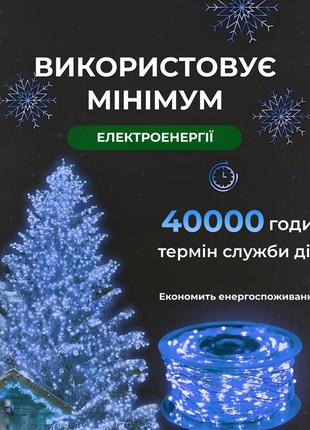 Гірлянда роса на пульті 100 метрів на 1000 led світлодіодів крапля на білому дроті синя6 фото