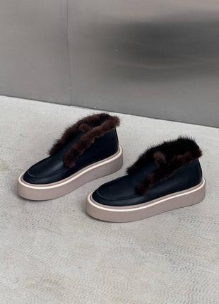 Зимові лофери з хутром норки