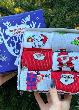 Бокс жіночих подарункових новорічних шкарпеток 36-41 на 6 пар