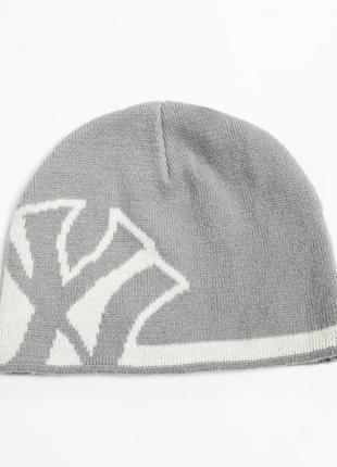 Вязаная серая шапка бини new york yankees