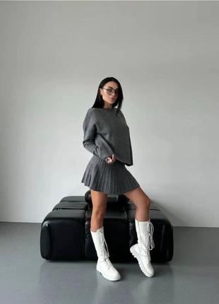 ❗️6 кольорів ❗️ жіночий костюм вʼязаний приємний на дотик теплий і мʼякий светр і спідниця міні плісе