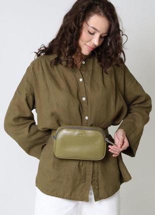 Жіноча шкіряна сумка поясна / кроссбоді holly оливкова