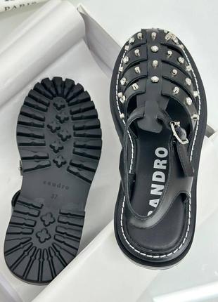 Чорні сандалі в стилі sandro фурнітура срібло сандали босоножки2 фото