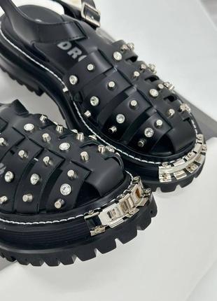 Чорні сандалі в стилі sandro фурнітура срібло сандали босоножки4 фото