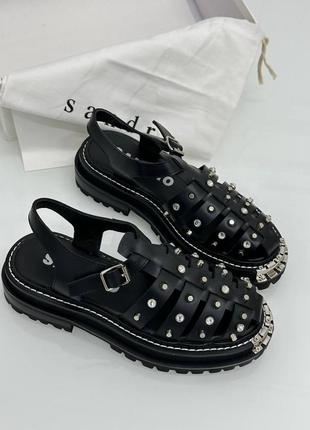 Чорні сандалі в стилі sandro фурнітура срібло сандали босоножки7 фото