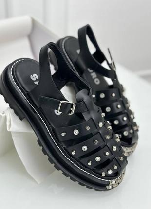 Чорні сандалі в стилі sandro фурнітура срібло сандали босоножки3 фото