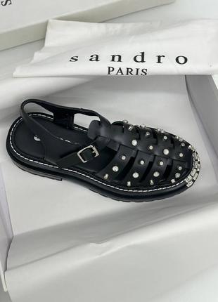 Чорні сандалі в стилі sandro фурнітура срібло сандали босоножки8 фото