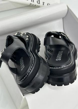 Чорні сандалі в стилі sandro фурнітура срібло сандали босоножки5 фото