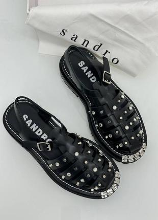 Чорні сандалі в стилі sandro фурнітура срібло сандали босоножки6 фото