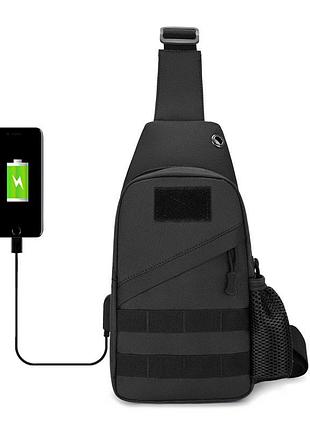 Тактическая черная сумка через плечо, укрепленная сумка-слинг барсетка тактическая, грудная кроссбоди |швидка