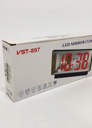 Часы сетевые настольные vst-897-1 (красная подсветка, температура, от usb кабеля), настольные led часы |швидка5 фото