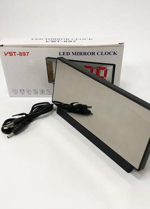 Часы сетевые настольные vst-897-1 (красная подсветка, температура, от usb кабеля), настольные led часы |швидка7 фото