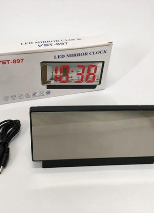 Часы сетевые настольные vst-897-1 (красная подсветка, температура, от usb кабеля), настольные led часы |швидка9 фото