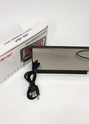 Часы сетевые настольные vst-897-1 (красная подсветка, температура, от usb кабеля), настольные led часы |швидка8 фото