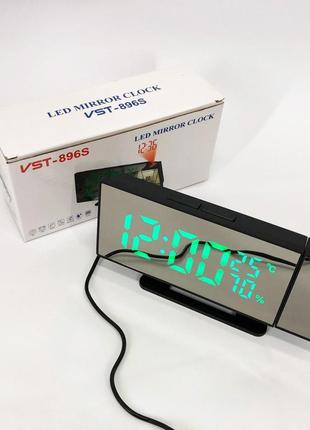 Часы сетевые проекционные vst 896s-4 (зеленый циферблат, температура, usb шнур,...