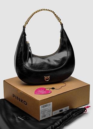 Жіноча шкіряна сумка у стилі pinko classic brioche bag hobo black