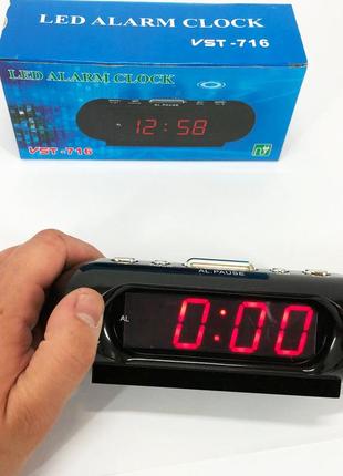 Электронные часы настольные сетевые vst-716-1 original красные 220v led дисплей будильник...
