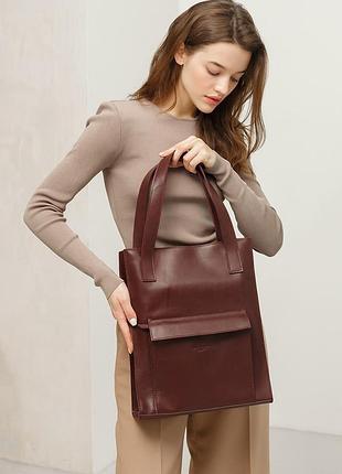 Шкіряна жіноча сумка шоппер бетсі з кишенею бордова краст