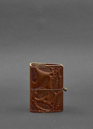 Жіночий шкіряний кард-кейс 7.0 світло-коричневий з пір'ям
