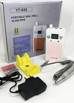 Портативный фрезер для ногтей nail drill yt-928 аккумуляторный с индикатором заряда на 35 000 оборотов. цвет:5 фото