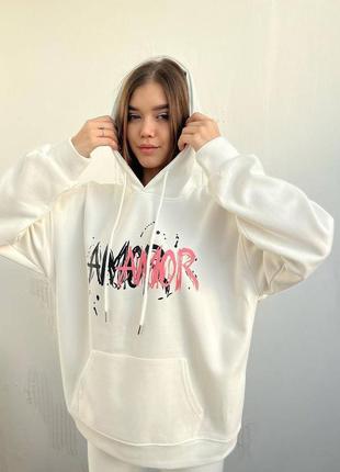 Женское худи кофта женская оверсайз на флисе oversize зима осень свитер наложка после платья