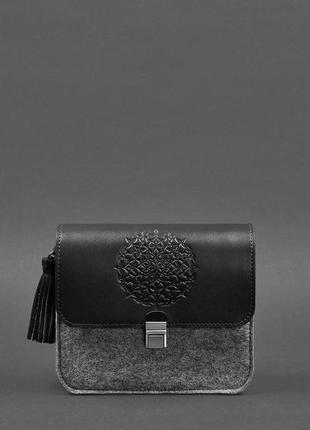 Фетрова жіноча бохо-сумка лілу з шкіряними чорними вставками