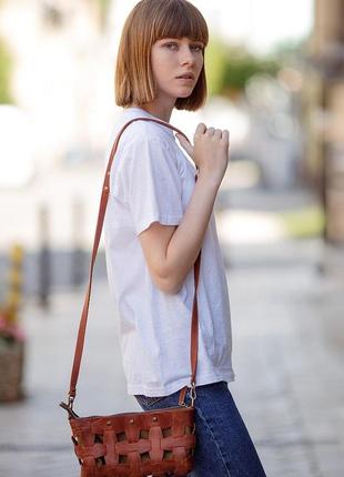 Шкіряна плетена жіноча сумка пазл s світло-коричнева crazy horse