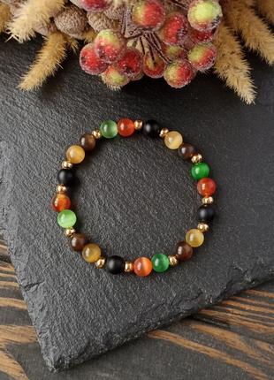 Браслет з сердоліку, шунгіту та котячого ока