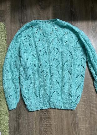 Свитер паутинка, мятный, вязаный