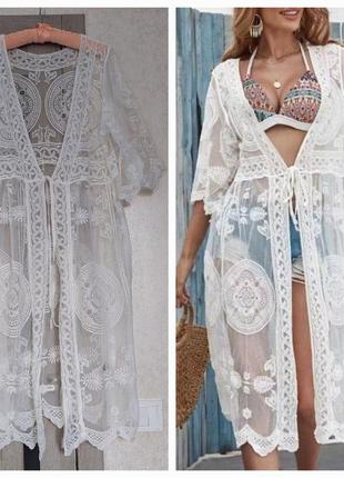 Белая пляжная кружевная туника shein(36-40 размер)