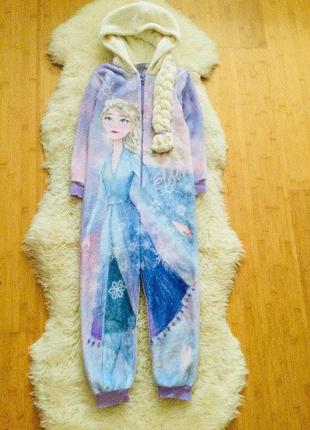 5-6 років, 110-116 зріст disney флісовий кігурумі, піжама холодне серце з ельзою. флісова косичка. д