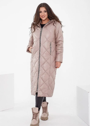 Зимняя женская куртка, пальто плащевка на синтепоне длинное батал 6 цветов  2plgu1070-256oве7 фото